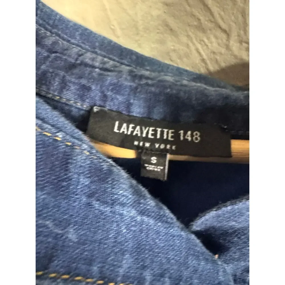 Lafayette 148 Blue Linen Denim look Button Down LS Sz Small - Picture 3 of 9